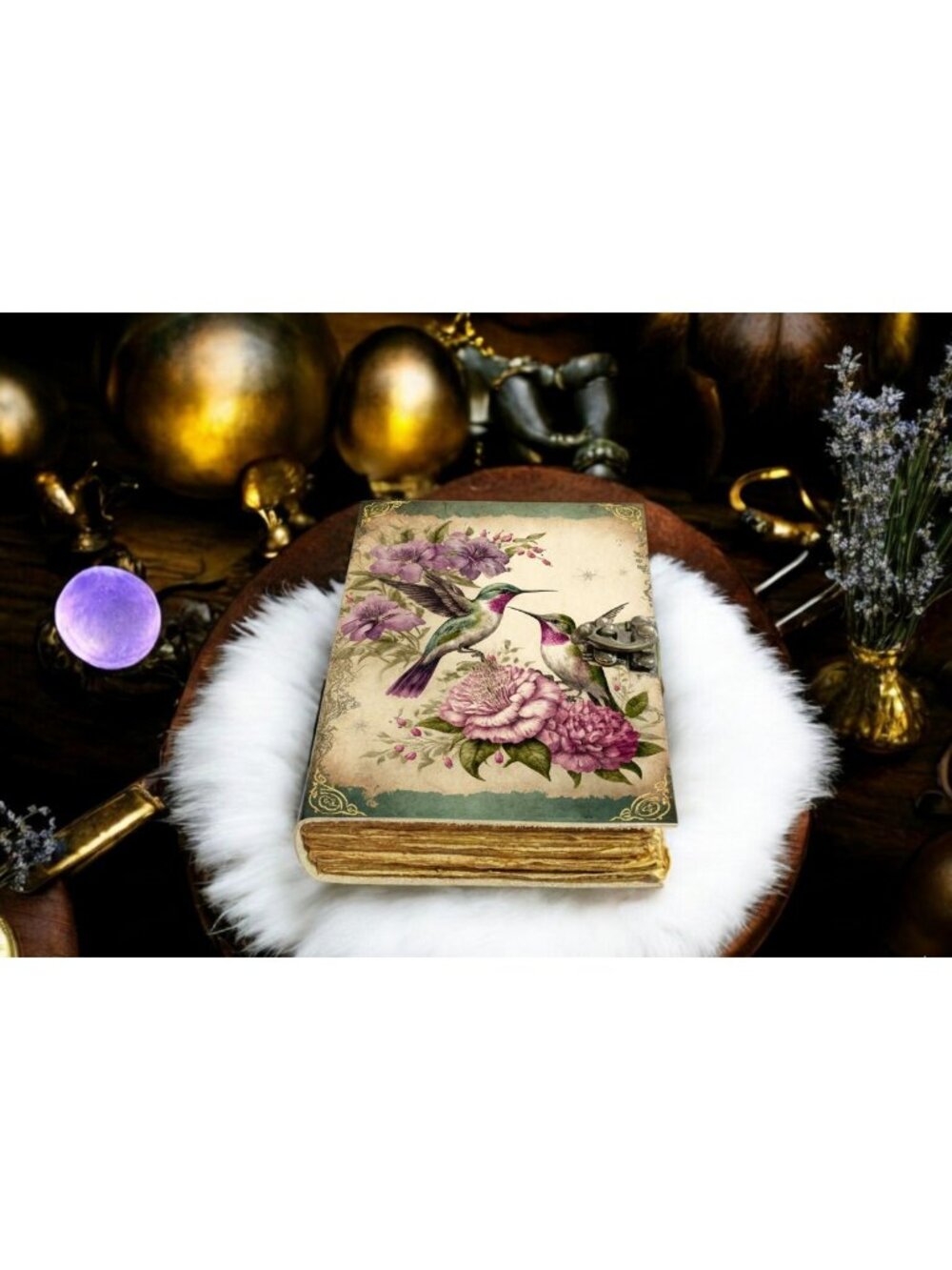 Sakura Vintage Leather Journal Hummingbird Floral Pink 7x5 Metal Lock Grimoire